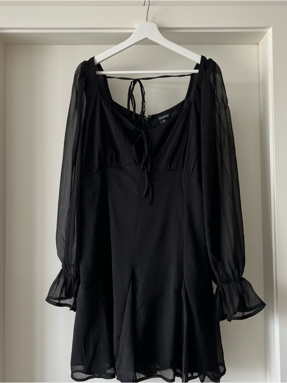 Boohoo Black Sheer-Sleeve Mini Dress New With Tags